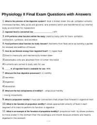 Physiology II Final Exam Questions with Answers