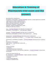 Education & Training of Pharmacists trial exam and the answers