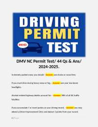 DMV NC Permit Test/ 44 Qs & Ans/ 2024-2025.