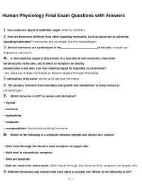 Human Physiology Final Exam Questions with Answers