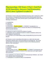 Pharmacology 338 Neuro 3 Part 1 And Part 2(250 Questions, Answers And Rationales) 2024 Lat
