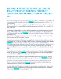 RN ADULT MEDICAL SURGICAL ONLINE PRACTICE 2024 A FOR NGN CORRECT ANSWERS 2024 REVISED LATE