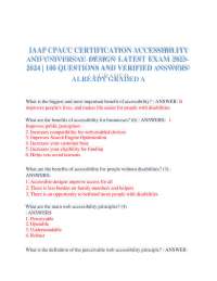 IAAP CPACC CERTIFICATION ACCESSIBILITY AND UNIVERSAL DESIGN LATEST EXAM 2023- 2024 | 100 Q