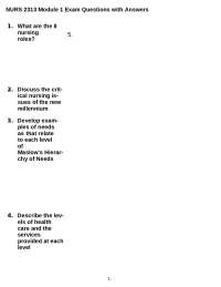 NURS 2313 Module 1 Exam Questions with Answers
