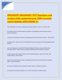 MISSISSIPPI INSURANCE TEST Questions and answers fully comprehensive 100% accurate Latest