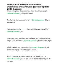 Motorcycle Safety Course Exam Questions and Answers (Latest Update 2024 August)