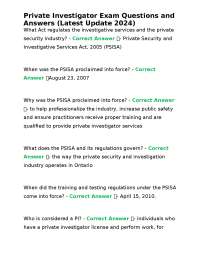 Private Investigator Exam Questions and Answers (Latest Update 2024)