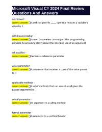 Microsoft Visual C# 2024 Final Review Questions And Answers