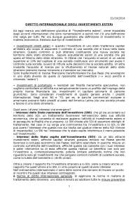 Investimenti diretti esteri e tutela degli investitori