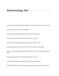 Biotechnology Test Questions and Answers