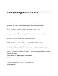 Biotechnology Exam Review Questions and Answers