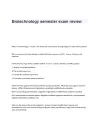 Biotechnology semester exam review questions and correct answers