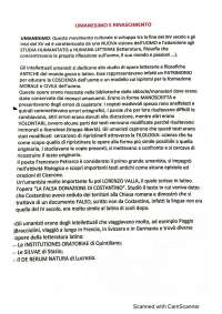 UMANESIMO: Questo movimento culturale si sviluppa tra la fine del XVI secolo e gli inizi d