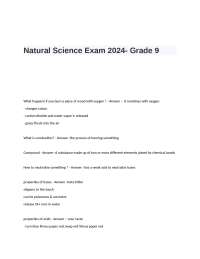 Natural Science Exam Questions and Answers- 2024
