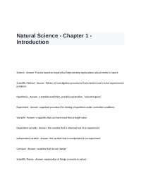 Natural Science - Chapter 1 -  Exam Questions and Answers-Introduction