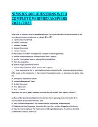 NIMS ICS 400 QUESTIONS WITH COMPLETE VERIFIED ANSWERS 2024/2025