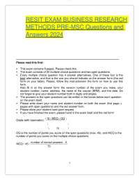 Resit Exam Business Research Methods Pre-MSc Questions and Answers 2024