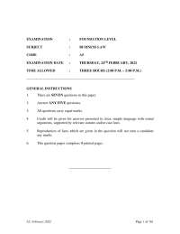 Business Law Examination: Foundation Level - Prof. Kidunda