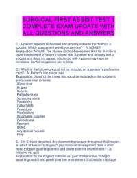 SURGICAL FIRST ASSIST TEST 1 COMPLETE EXAM UPDATE WITH ALL QUESTIONS AND ANSWERS