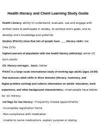Health Literacy and Client Learning Study Guide