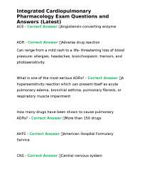 Integrated Cardiopulmonary Pharmacology Exam Questions and Answers