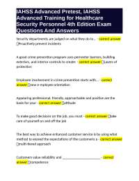 IAHSS Advanced Pretest: Questions and Answers for Healthcare Security Personnel