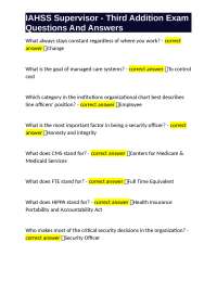 IAHSS Supervisor - Third Addition Exam Questions And Answers