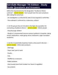 ServSafe Manager 7th Edition - Study Guide Questions and Answers