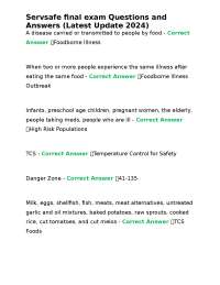 Servsafe Final Exam Questions and Answers (Latest Update 2024)