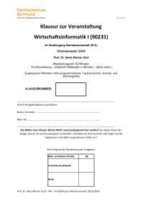 Probeklausur Wirtschaftsinformatik I (90231) - Wintersemester 2023/2024