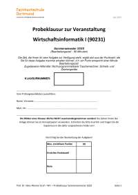 Probeklausur Wirtschaftsinformatik I (90231) - Sommersemester XXXX