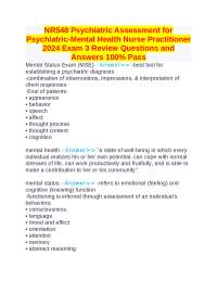 NR548 Psychiatric Assessment for Psychiatric-Mental Health Nurse Practitioner 2024 Exam 3