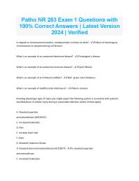 Patho NR 283 Exam 1 Questions with 100% Correct Answers | Latest Version 2024 | Verified