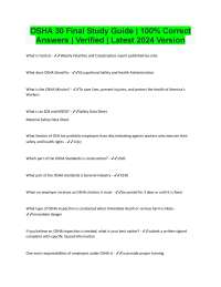 OSHA 30 Final Study Guide | 100% Correct Answers | Verified | Latest 2024 Version