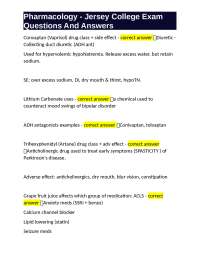 Pharmacology - Jersey College Exam Questions And Answers