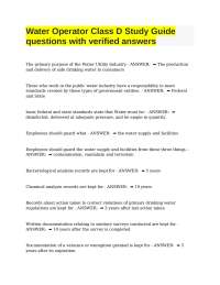 Water Operator Class D Study Guide questions with verified answers