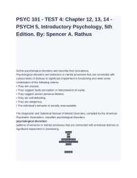 PSYC 101 - TEST 4_ Chapter 12, 13, 14 - PSYCH 5, Introductory Psychology, 5th Edition. By_