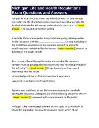 Michigan Life and Health Regulations Exam Questions and Answers