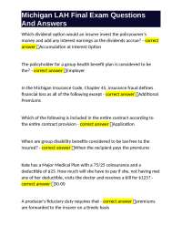 Michigan LAH Final Exam Questions and Answers