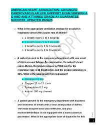 AMERICAN HEART ASSOCIATION- ADVANCED CARDIOVASCULAR LIFE SUPPORT EXAM VERSION A Q AND ANS