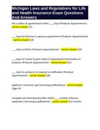 Michigan Laws and Regulations for Life and Health Insurance Exam