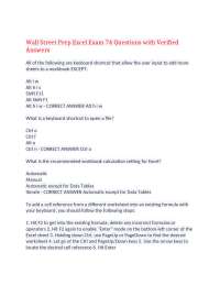 Wall Street Prep Excel Exam 74 Questions with Verified Answers,100% CORRECT