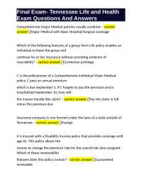 Tennessee Life and Health Insurance Exam Questions and Answers