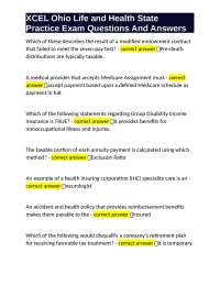 XCEL Ohio Life and Health State Practice Exam Questions And Answers