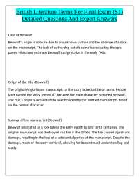 British Literature Terms For Final Exam (S1) Detailed Questions And Expert Answers