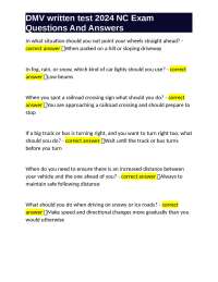 DMV written test 2024 NC Exam Questions And Answers