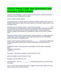 TCOLE Penal Code Test Questions and Answers