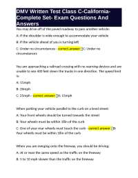 DMV Written Test Class C-California Complete Set- Exam Questions And Answers