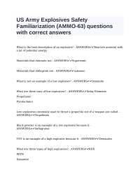 US Army Explosives Safety Familiarization (AMMO-63) questions with correct answers