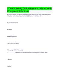 TCOLE Study Guide Penal Code #1 with Complete Solutions